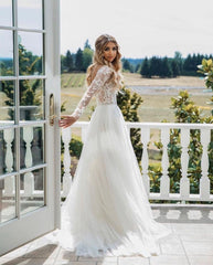 Long Sleeves Beach Wedding Dress With Appliques Open Back-27dress