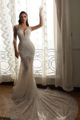 Long Sleeves Bridal Gown Mermaid With Delicate Lace-27dress