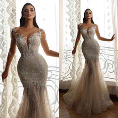 Long Sleeves Bridal Gown Mermaid With Delicate Lace-27dress