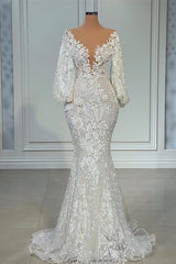 Long Sleeves Bridal Gowns Mermaid With Lace Appliques-27dress