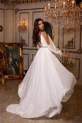 Long Sleeves Chiffon Wedding Dress Long With Split Online-27dress