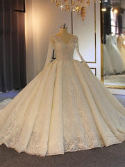 Long Sleeves Delicate Lace Wedding Dress Ball Gown-27dress