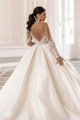 Long Sleeves Delicate Wedding Dress Ball Gown With Beads-27dress