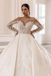 Long Sleeves Delicate Wedding Dress Ball Gown With Beads-27dress