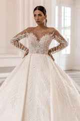 Long Sleeves Delicate Wedding Dress Ball Gown With Beads-27dress