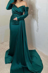 Long Sleeves Front Split Off the Shoulder Mermaid Prom Dress With Ruffles
