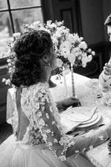 Long Sleeves Hi-Lo Wedding Dress With Lace Appliques-27dress