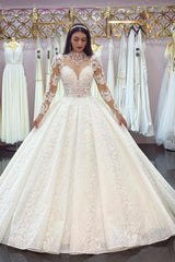 Long Sleeves High Neck Wedding Dress Ball Gown Tulle Online-27dress