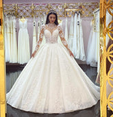 Long Sleeves High Neck Wedding Dress Ball Gown Tulle Online-27dress