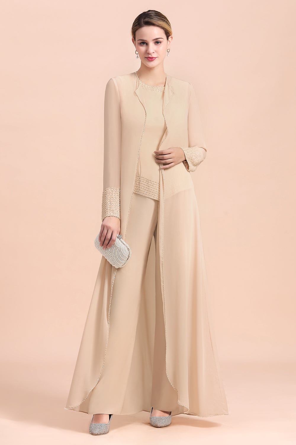 Long Sleeves Jacket Chiffon Mother of the Bride Dress Jumpsuit-27dress