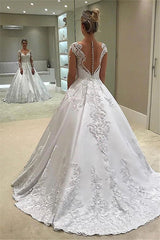Long Sleeves Lace Appliques Wedding Dress A-Line Bridal Gowns-27dress