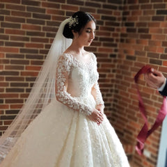 Long Sleeves Lace Ball Gown Wedding Dress Off-the-Shoulder-27dress