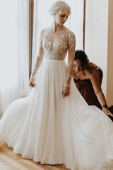 Long Sleeves Lace Wedding Dress Beach Bridal Wears-27dress