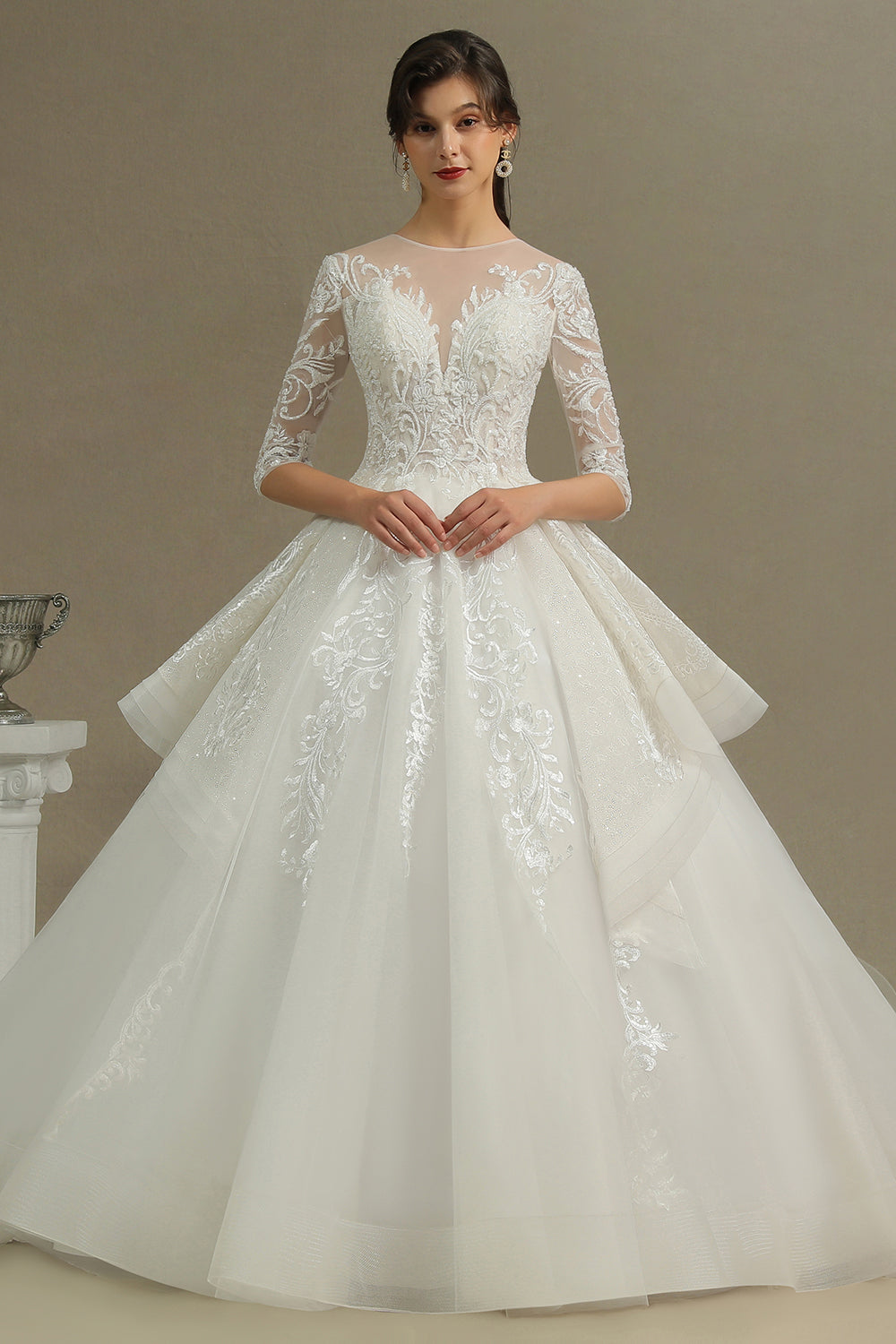 Long Sleeves Lace Wedding Dress Luxury Online-27dress