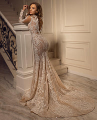 Long Sleeves Lace Wedding Dress Mermaid Long-27dress