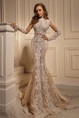 Long Sleeves Lace Wedding Dress Mermaid Long-27dress