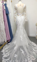 Long Sleeves Lace Wedding Dress Mermaid V-Neck-27dress