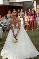 Long Sleeves Lace Wedding Dress Tulle Bridal Gowns-27dress