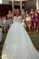 Long Sleeves Lace Wedding Dress Tulle Bridal Gowns-27dress