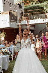 Long Sleeves Lace Wedding Dress Tulle Bridal Gowns-27dress