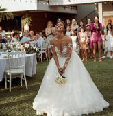 Long Sleeves Lace Wedding Dress Tulle Bridal Gowns-27dress