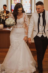 Long Sleeves Mermaid Wedding Dress Lace Online-27dress