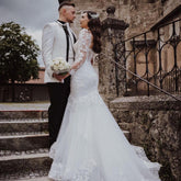 Long Sleeves Mermaid Wedding Dress Lace Online-27dress