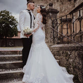 Long Sleeves Mermaid Wedding Dress Lace Online-27dress