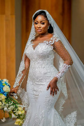 Long Sleeves Mermaid Wedding Dress With Lace On Sale-27dress