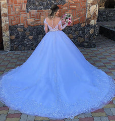 Long Sleeves Off-the-Shoulder Wedding Dress Long With Appliques-27dress