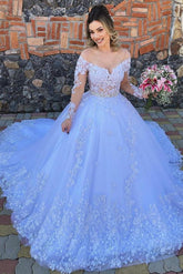Long Sleeves Off-the-Shoulder Wedding Dress Long With Appliques-27dress