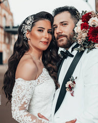 Long Sleeves Off-the-Shoulder Wedding Dress Mermaid With Appliques-27dress