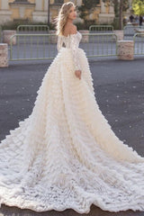 Long Sleeves Off-the-Shoulder Wedding Dress Mermaid With Overskirt-27dress