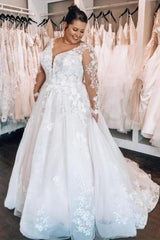 Long Sleeves Plus Size Wedding Dress With Lace Appliques-27dress