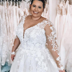 Long Sleeves Plus Size Wedding Dress With Lace Appliques-27dress