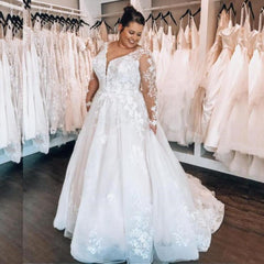 Long Sleeves Plus Size Wedding Dress With Lace Appliques-27dress