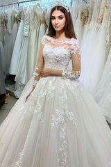 Long Sleeves Princess Ball Gown Wedding Dress With Lace Appliques-27dress