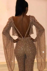 Long Sleeves Sequined Backless Prom Jumpsuits for Women-27dress
