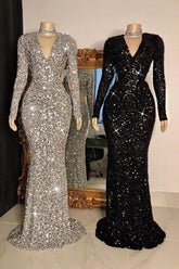 Long Sleeves Sequins Mermaid Evening Dress