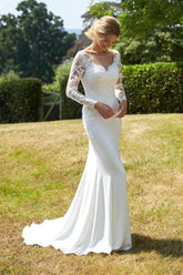 Long Sleeves Stain Mermaid Wedding Dresses with Lace Applique-27dress
