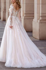 Long Sleeves Sweetheart Lace Ball Gown Wedding Dress-27dress