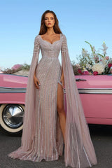 27DRESS Long Sleeves Sweetheart Sequined Formal Evening Dresses
