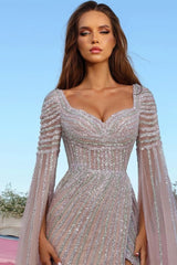 27DRESS Long Sleeves Sweetheart Sequined Formal Evening Dresses