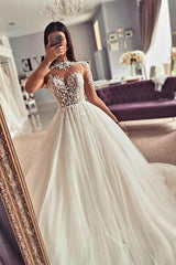 Long Sleeves Tulle Wedding Dress Princess With Appliques-27dress