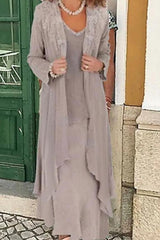 Long Sleeves V-neck Chiffon Mother Of the Bride Dress-27dress