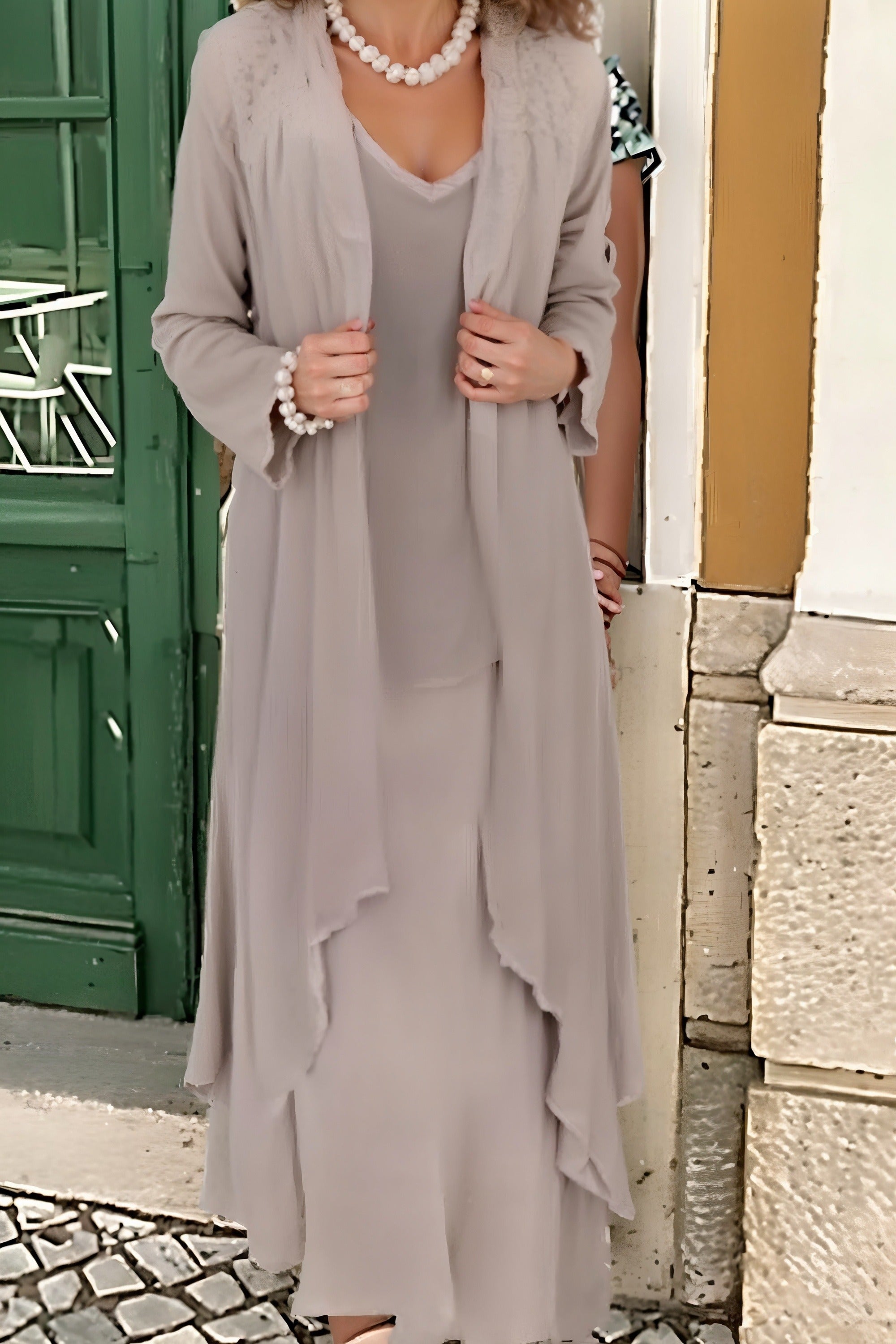 Long Sleeves V-neck Chiffon Mother Of the Bride Dress-27dress