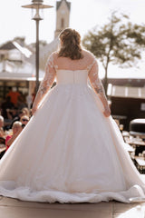 27DRESS Long Sleeves V-neck Plus Size Ball Gown Wedding Dresses