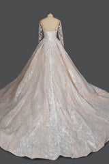 Long Sleeves Wedding Dress Ball Gown Champagne Lace Scoop-27dress