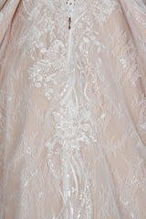 Long Sleeves Wedding Dress Ball Gown Champagne Lace Scoop-27dress