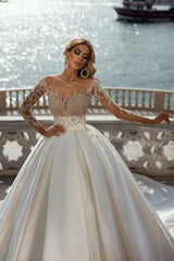 Long Sleeves Wedding Dress Ball Gown With Appliques-27dress